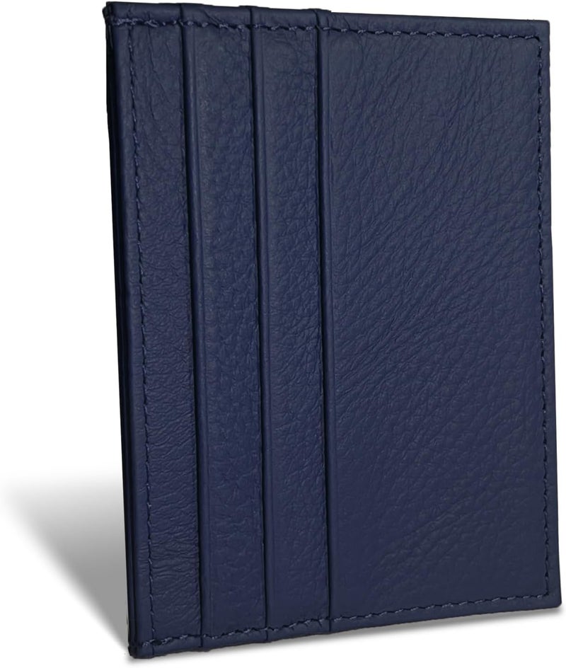 WOXVM Credit Card Holder Wallet RFID Blocking Slim Credit Card Cases Holder Premium Leather Minimalist Front Pocket Small Wallet with 6 Card Slots and 1 Pockets for Men Women (Navy Blue) - Image 1